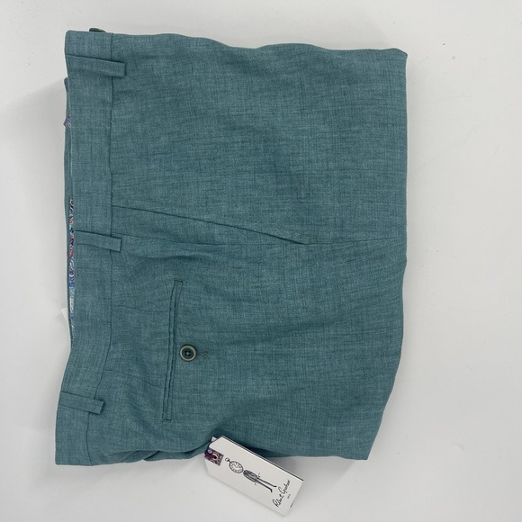 Robert Graham Men Blue Delave Flat-Front Linen Suit Trousers Dress Pants Sz 34R - Picture 6 of 10